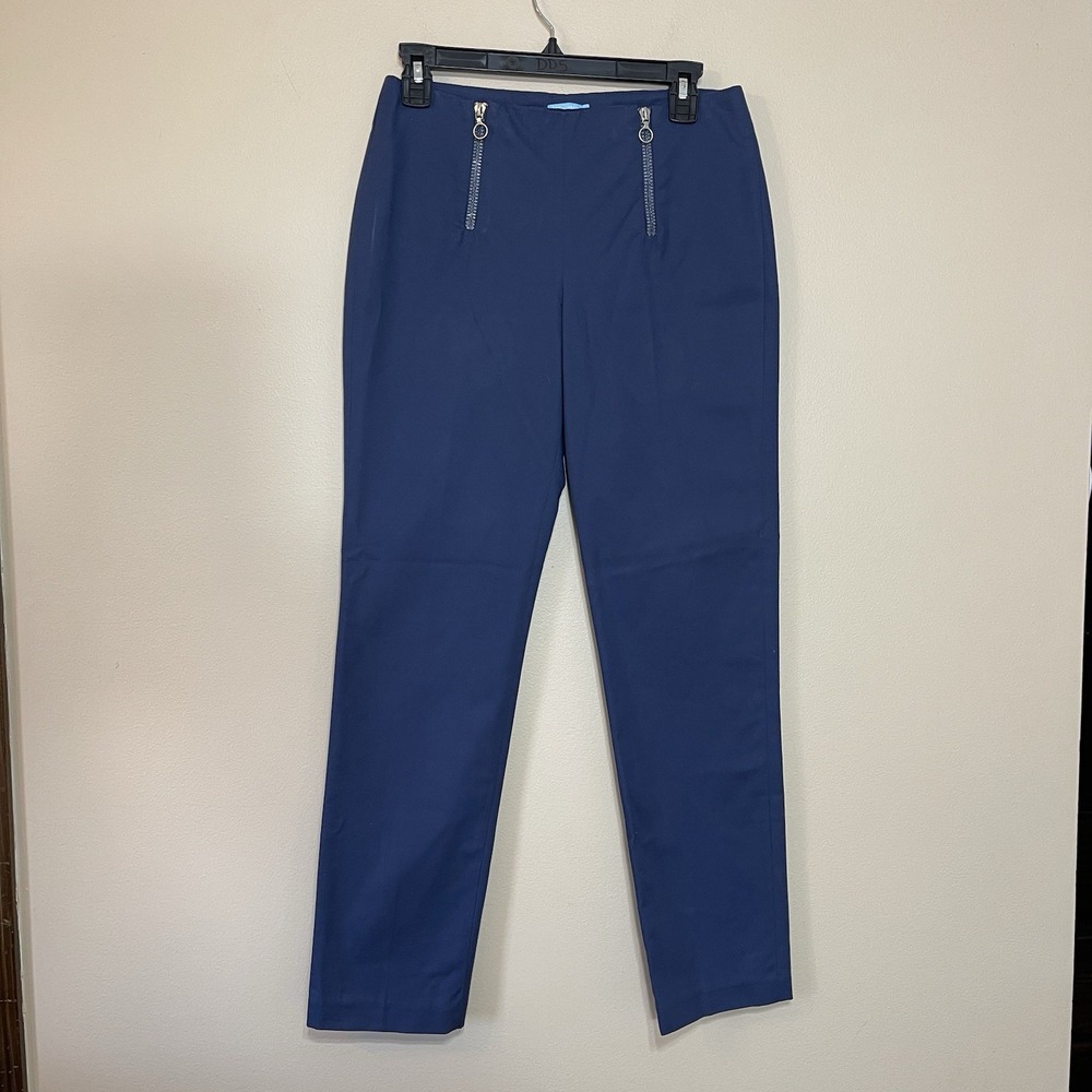 J.McLaughlin Navy Blue Double Front Zipper Slim Straight Leg Pants Womens Size 2